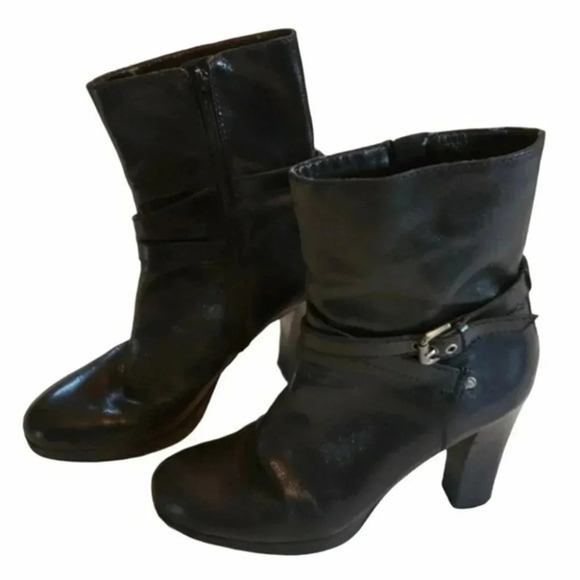 Nine West Varina 7M black leather 4” heeled ankle moto boots - Picture 2 of 7